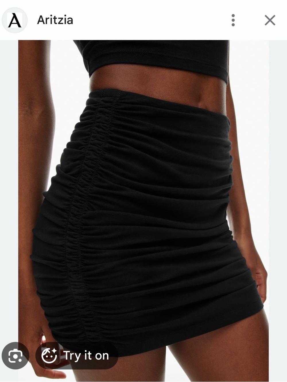 Aritzia Black Ruched High-Rise Mini Skirt